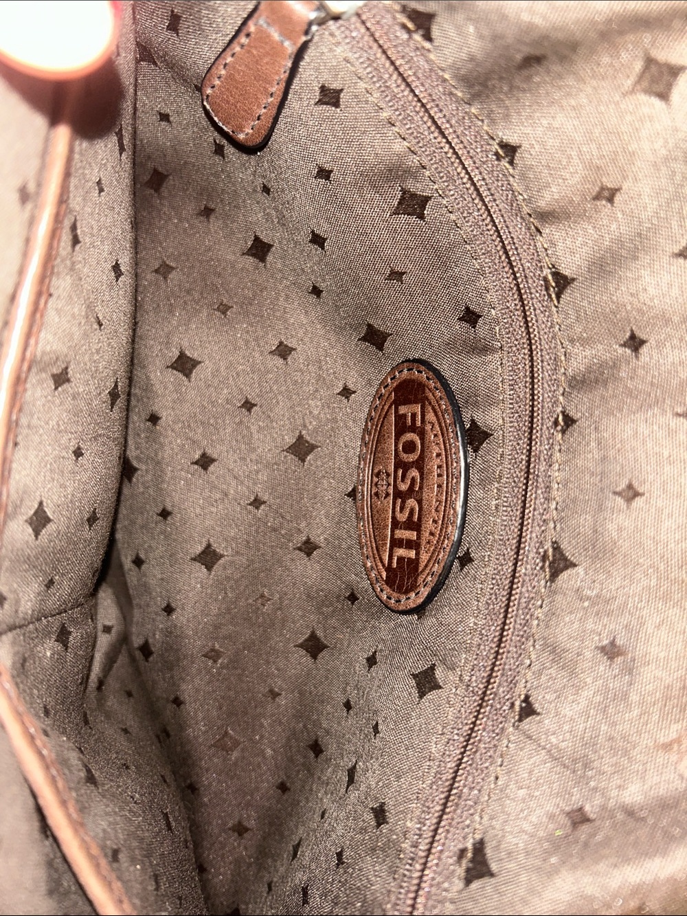 Fossil Brown Leather and Tan Patterned Shoulder Bag - Picture 5 of 7